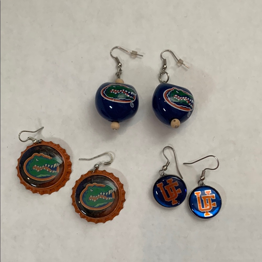 Set of 3 Florida Gators Orange and Blue Dangle Earrings Logo and UF Lightweight